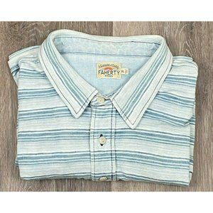 Faherty Brand Blue White Striped Short Sleeve Polo Shirt Men's Size XL